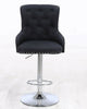 Black Barstools 2 x Linen Button Detail Premium Monteray swivel Bar Stools (BLACK)