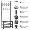 Metal Coat Rack Stand with 18 Hooks & 3-Tier Shelves Hats Shoes Rack for Hallway