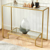 Mid-Century Modern Console Table Luxury Gold Glass Metal Hall Side Large Shelf