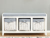 White Hallway Bench Seat 3 Basket Pull-Out Storage Grey Cushioned Top Seconds