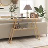 Console Table with Storage 2-Tier White Faux Marble Sofa Table with Open Shelf