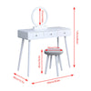 Chic Dressing Table Vanity Table with Round Mirror Drawer Stool Set Bedroom BN