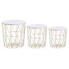 Set of 3 Round Nesting Tables with Wooden Top End Table Coffee Side Tables White