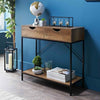 2 Drawer Console Table Black Metal Frame & Wooden Drawers and Shelf Furniture