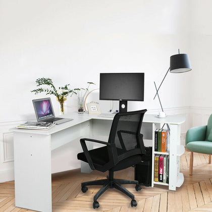 Wooden Corner Computer Desk Home Office L-Shaped Study Gaming Table With Shelves
