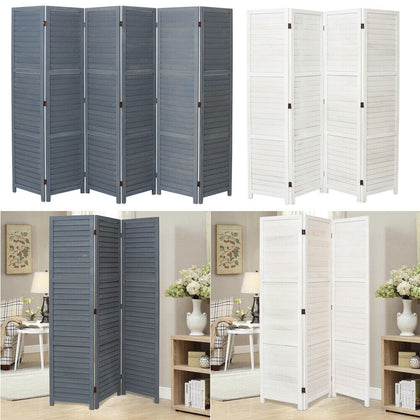 WOODEN SLAT ROOM DIVIDER HOME PRIVACY SCREEN PARTITION WHITE GREY 3/4/6 PANELS