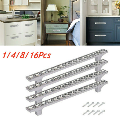Diamond Crystal Chrome Drawer Pull Handles Cupboard Door Knob Cabinet Wardrobe
