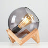 LED Table Lamp Smoked Glass Wooden Frame Base Industrial Filament Light Bulb