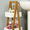 WHITE & BAMBOO 3 TIER LADDER BATHROOM TIDY STORAGE CADDY UNIT/ORGANISER