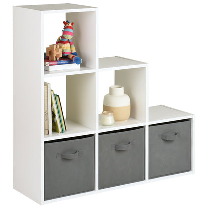 Hartleys White 6 Cube Shelving Unit Furniture Shelves 3 Grey Fabric Storage Box