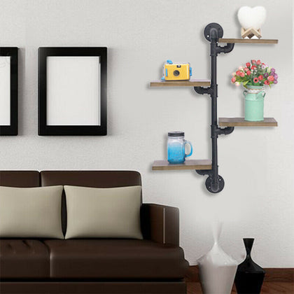 4 Tiers Industrial Iron Pipe Shelf Retro Wall Mounted Shelving with 4Pcs board