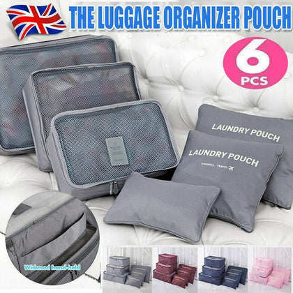 6pcs Packing Cubes Luggage Storage Organiser Travel Compression Suitcase Bag A+