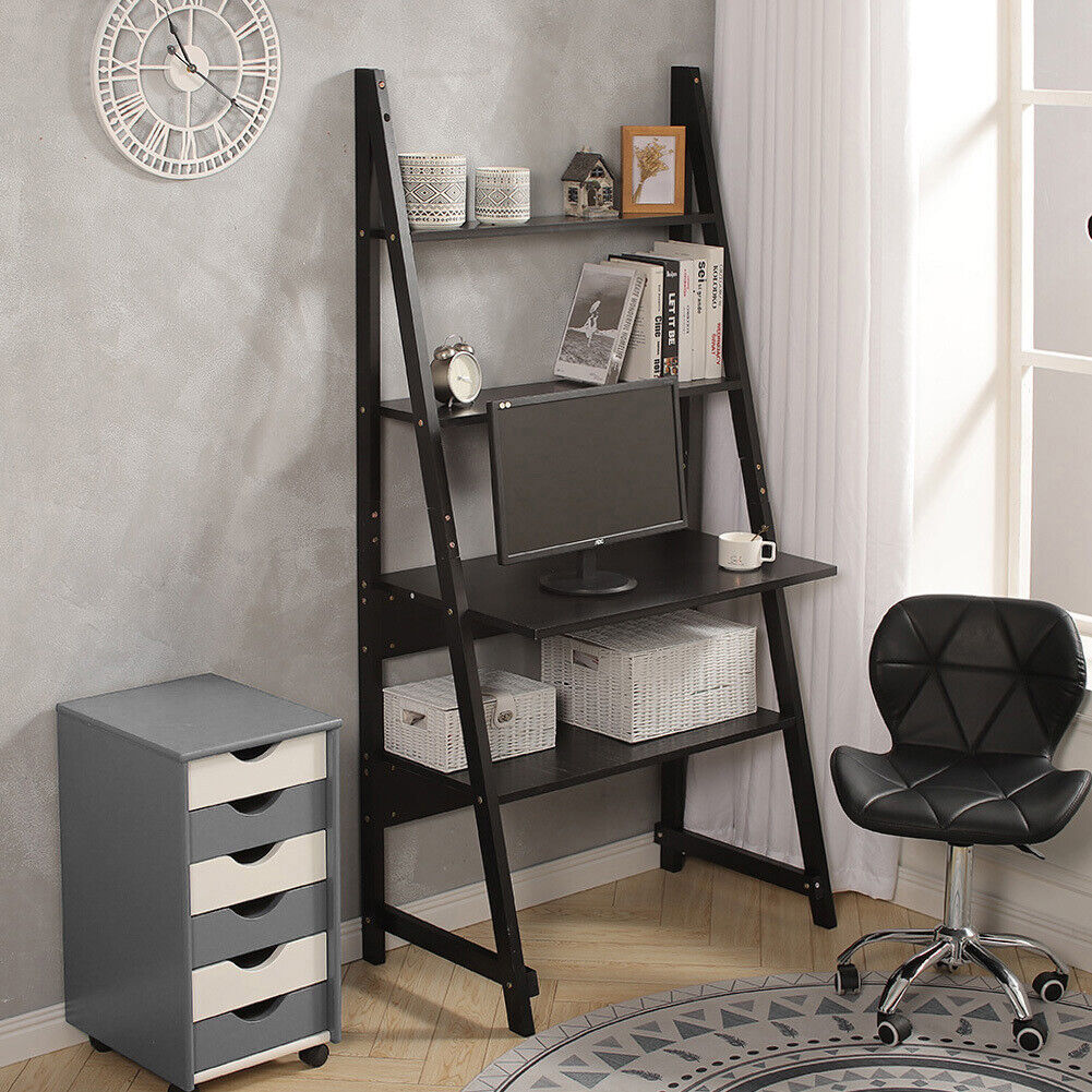 Tall Computer Racks Computer Desk with Ladder Tall Bookcase Shelves Storage Home Office Wo ...