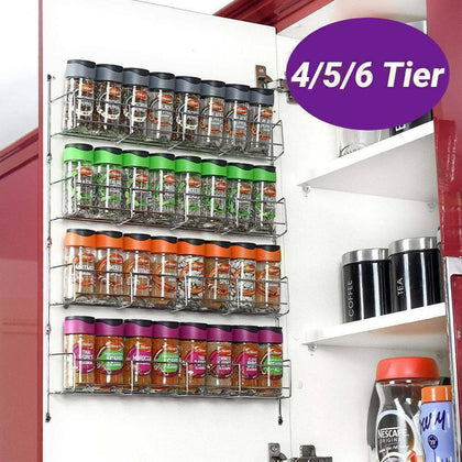 4 5 6 Tiers Wall Mount Spice Herb Rack Holder For Kitchen Door Cupboard Storage