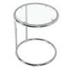 Small Coffee Table Round Tempered Glass Sofa Side End Table C-Shape Chrome Stand