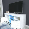 Modern White High Gloss Corner TV Unit Stand Cabinet LED Light W/ Storage Drawer