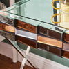 Mirrored Side Table Bedside table 3D Glass Effect Chrome Crossed Legs Furniture;