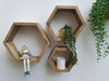 Set of 3 wooden handmade hexagon shelves made from pine wood - dark oak