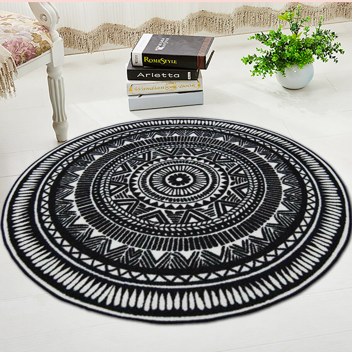 4 Sizes Round Non-slip Carpet Outdoor Floor Rug Mat Pads Geometric Acrylic