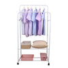 Mobile White Garment Rack Dual Clothes Rail Rolling Open Closet With Shoe Shelf