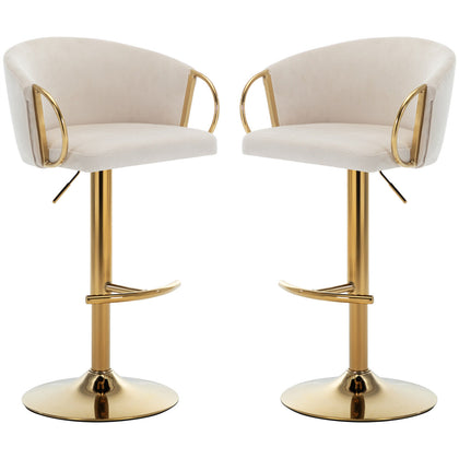 Bar Stools Set of 2 Adjustable Height Swivel Velvet Pub Bar Lounge Chairs Beige