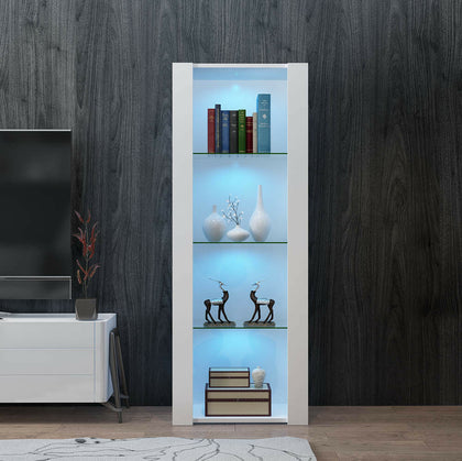 High Gloss White Display Cabinet Sideboard Unit Cupboard Living Room with LED