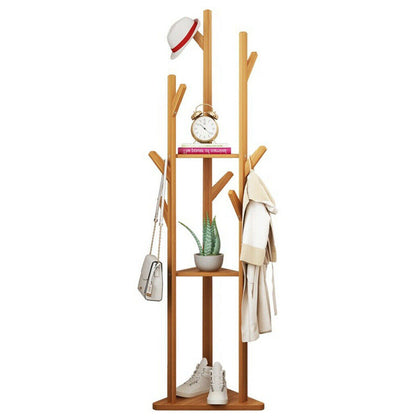 Modern Nature Bamboo Coat Clothes Handbag Tree Rack Branch Hanger+10 Thick Hooks