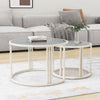 Round Nesting Coffee Tables Set of 2 Glass Top Side End Tables with Metal Frame