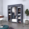 Mondeer Grey/Black Canvas Wardrobe Storage Organiser Hanging Rail Fabric