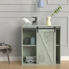 Retro Sliding Barn Door Sideboard with 2-Tier Shelves for Kitchen Living Room