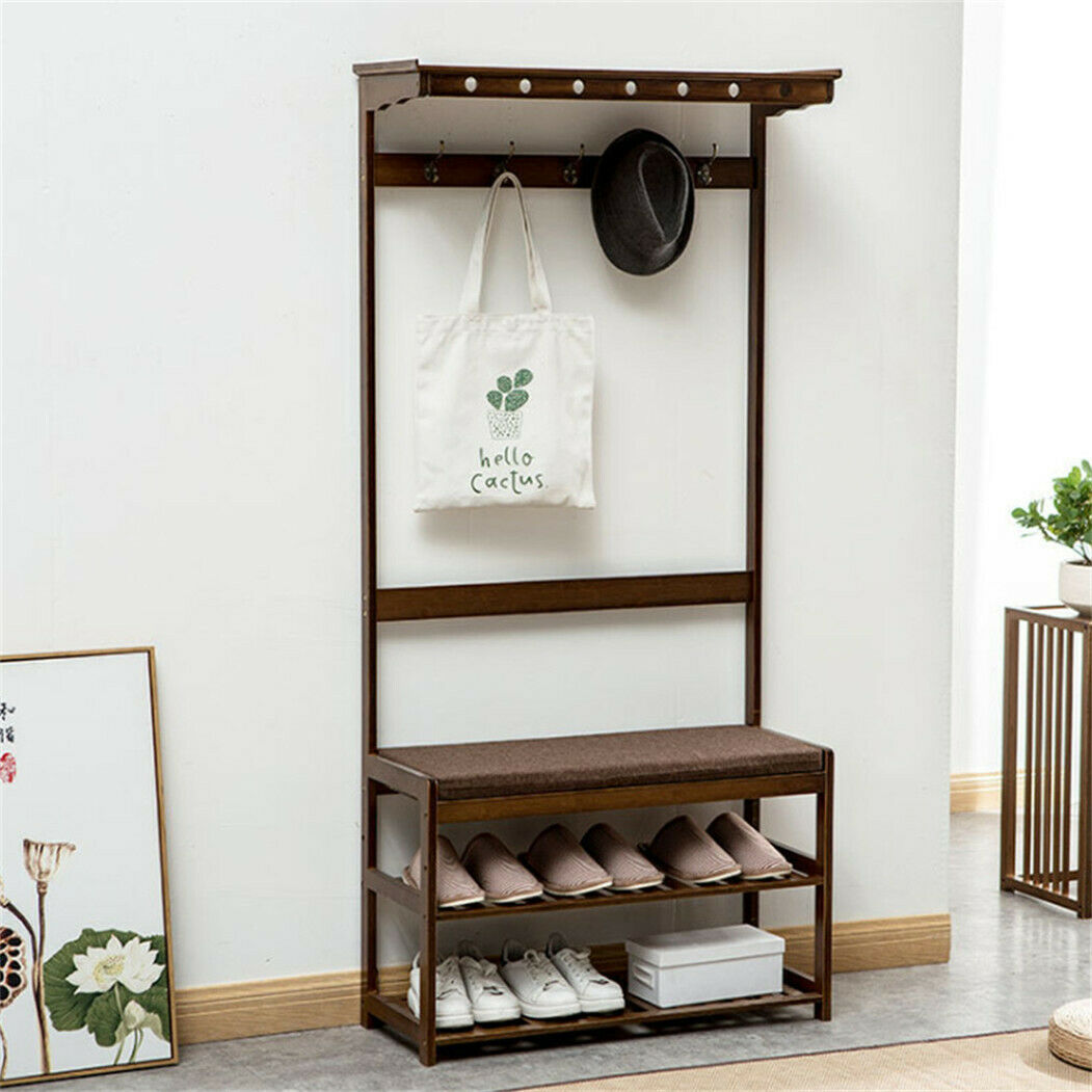 Wooden Clothes Rail Garment Hanging DIsplay Stand Shelves Freestanding ...