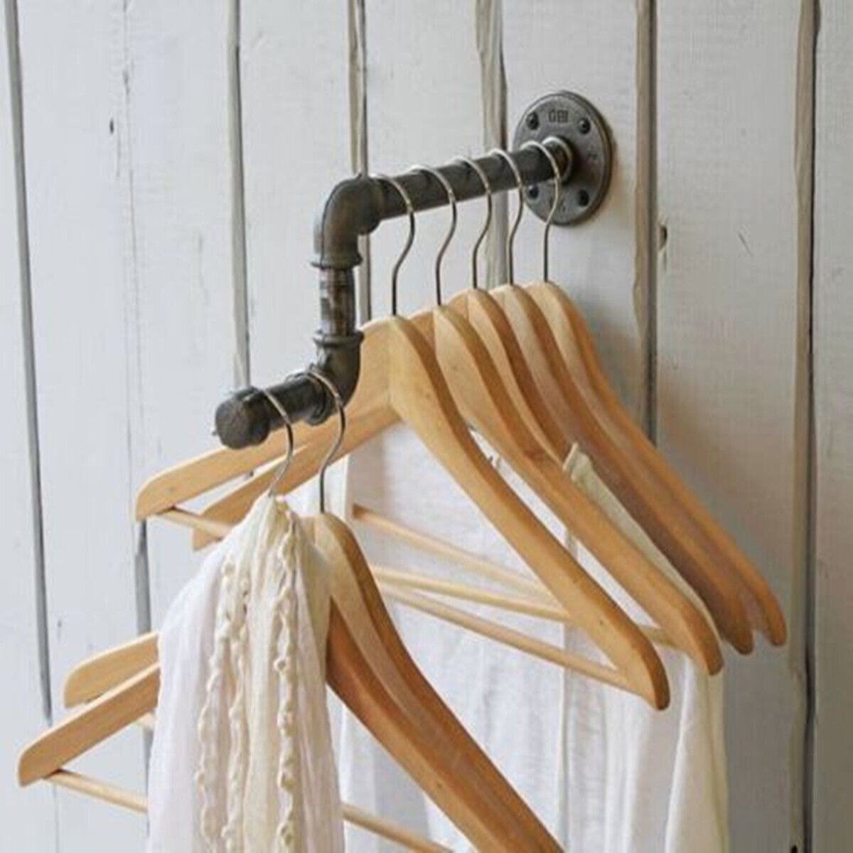 Wall Mounted Clothes Rack Industrial Rail Iron Pipe Home Laundry Displ ...