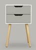 x1 Chic White grey Bedside Table Cabinet 2 Drawers Wood Leg Bedroom Furniture