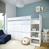 Single Mid Sleeper Cabin Bed White Wood with 6 Drawers and Ladder Storage