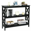 3-Tier Console Table X-design Wooden Hall Desk Side End Table W/ Shelf Black