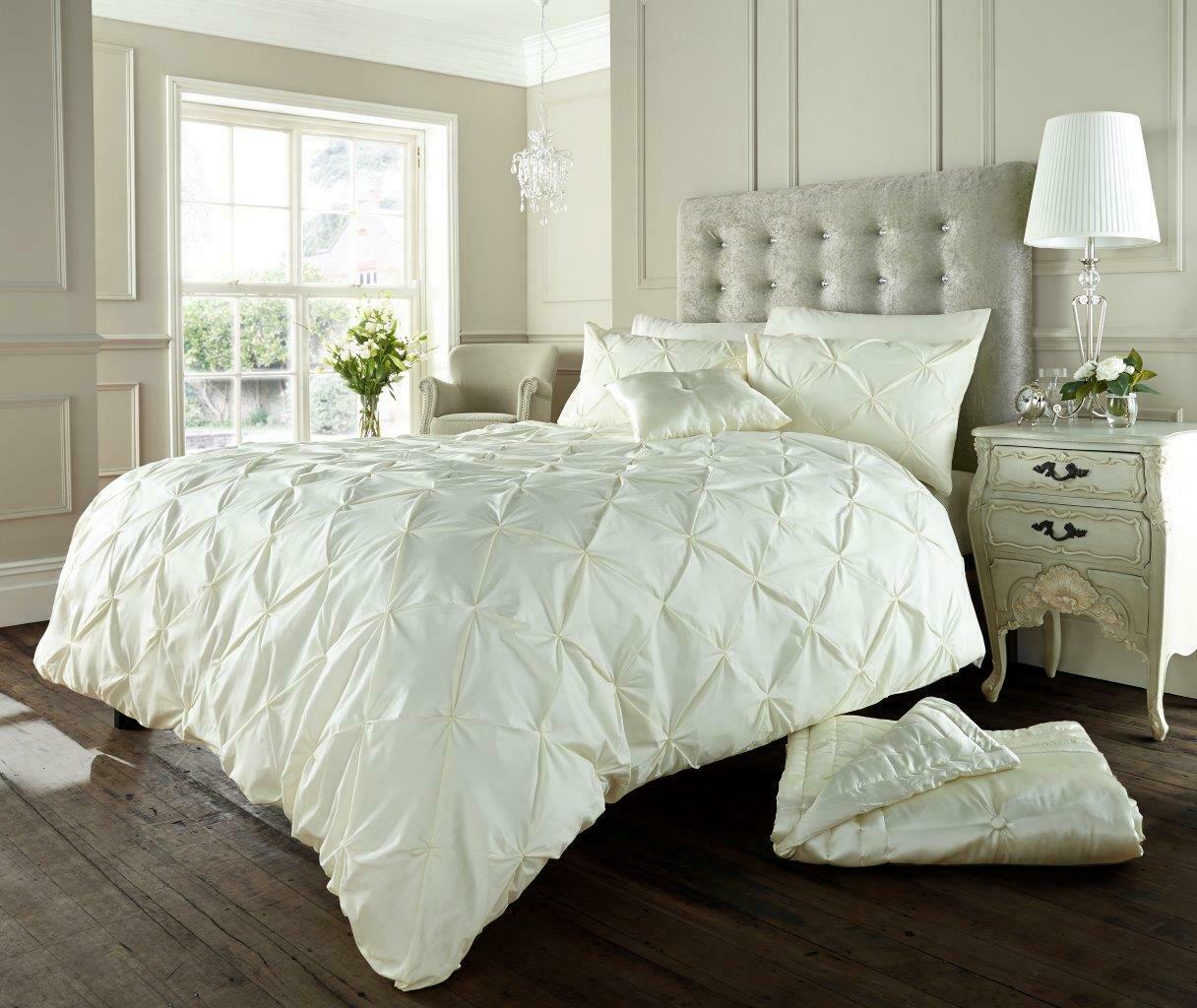 Pintuck Pleated Alford Duvet Cover Set Bedding With Pillowcase All Sizes Colours