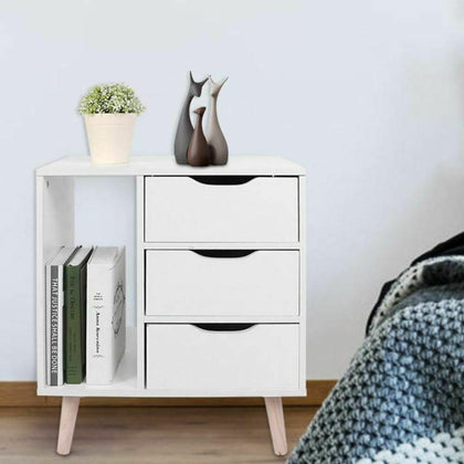 Small Bedside Table Cabinet Side End Table Nightstand Storage Organizer White