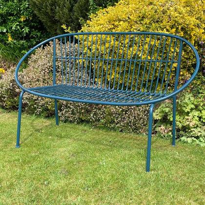 Blue 2 Seater Bench Garden Furniture Outdoor Metal Seat Patio Chair