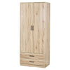 Tall Wooden 2 Door Wardrobe With 2 Drawers Bedroom Storage Hanging Bar Clothes