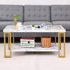 2-Tier Coffee Table Faux Marble Accent Rectangular Cocktail Table Tea Table