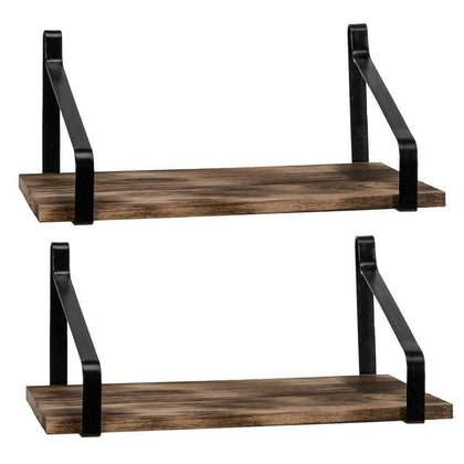 2 Tiers Wall Mounted Floating Shelf Wooden Rack Rustic Storage Shelves UK