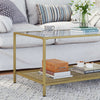Coffee Table, Cocktail Table with Tempered Glass Top and Mesh Shelf LGT031A01