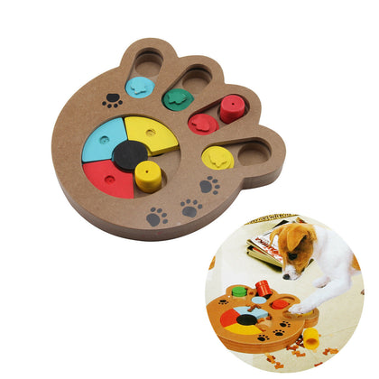 Pet Dog Wooden Game IQ Training Toy Interactive Food Dispensing Puzzle Plate UK