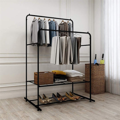 Sturdy Metal Tube Coat Rack Clothes Garment Hanger Double Open Rods for Bedroom
