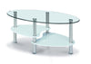 Coffee Table Clear Glass Oval Top Gloss White Black Natural Shelf Chrome Legs