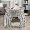 Wicker Handmade Willow 2Tier Bunk Basket Pet Cat Pup Bed House w/ 2 Soft Cushion