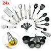 24pcs Kitchen Silicone Cooking Utensils Set Non-stick Spatula Turner Tong Spoon