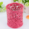 Hollow Rose Flower Cosmetic Metal Pen Pencil Pot Holder Stationery Organizer