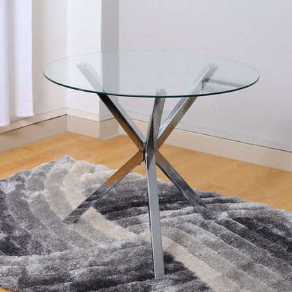 90cm Round Tempered Glass Dining Table & Chrome Legs Modern Kitchen Furniture