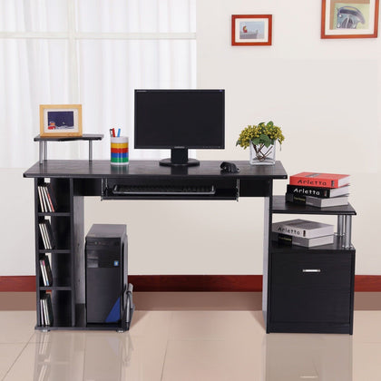 Black Large Office Desk Home Cabinet Laptop Computer Workstation Study Pull Tray